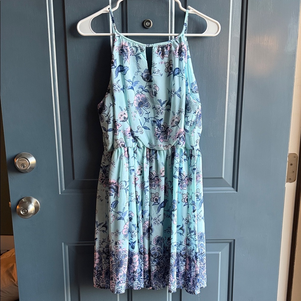 Blue Rain Floral Dress in Light Blue and Purple